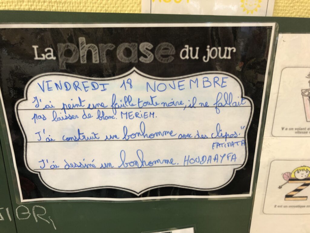 La phrase du jour Classe de TPS PS MS GS de maîtresse Ghislaine